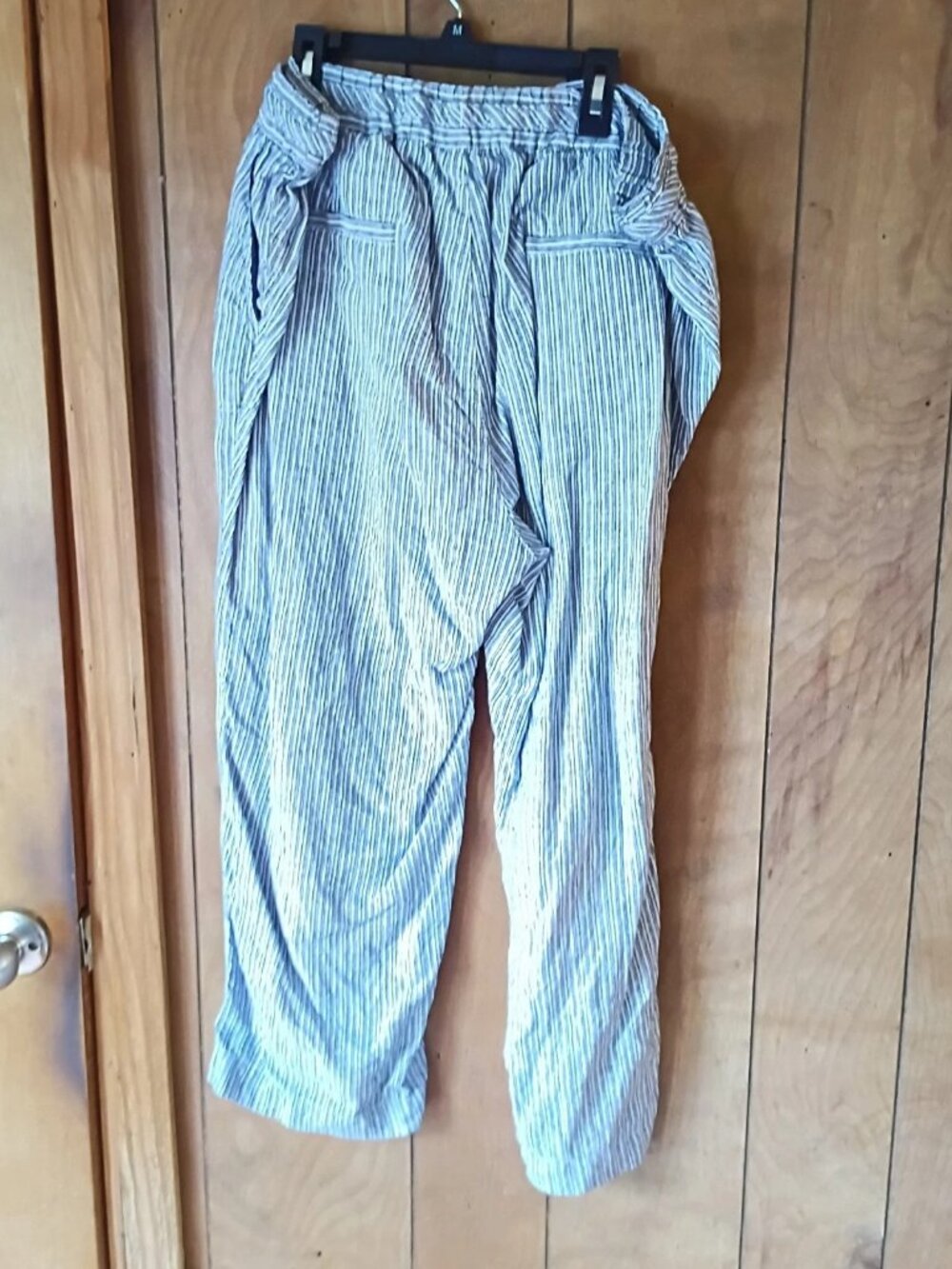 Caslon Linen Pants Women's 16W Blue White Striped Drawstring Elastic Waist - Picture 4 of 5